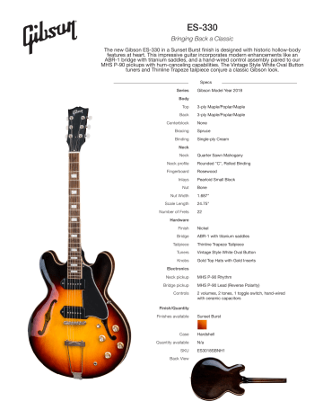 Gibson ES-330 2018 Spec Sheet | Manualzz