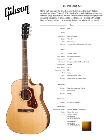 Gibson J 45 Walnut Ag Antique Natural Spec Sheet Manualzz