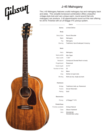 Gibson J 45 Mahogany Spec Sheet Manualzz