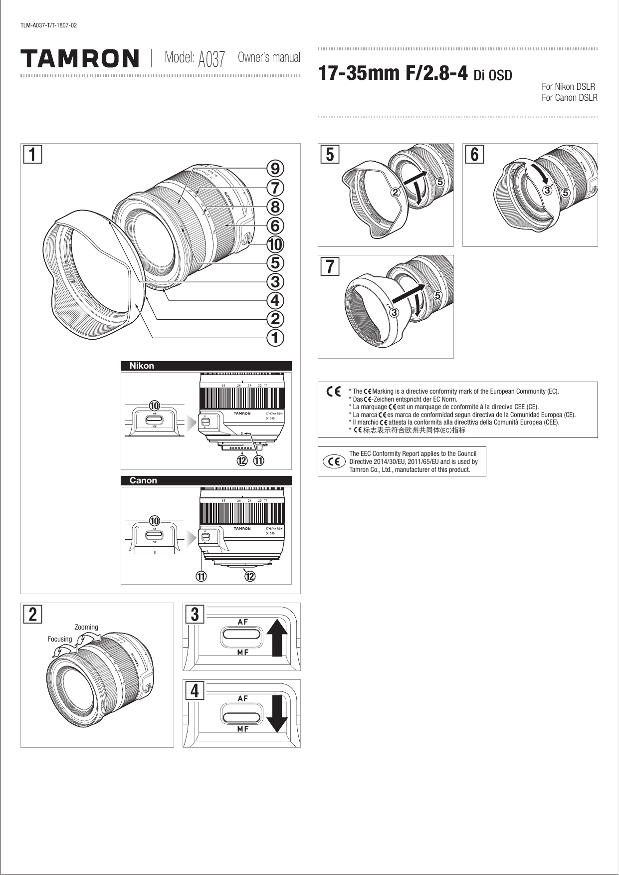 Tamron A037 17 35mm F 2 8 4 Di Osd Kasutusjuhend Manualzz