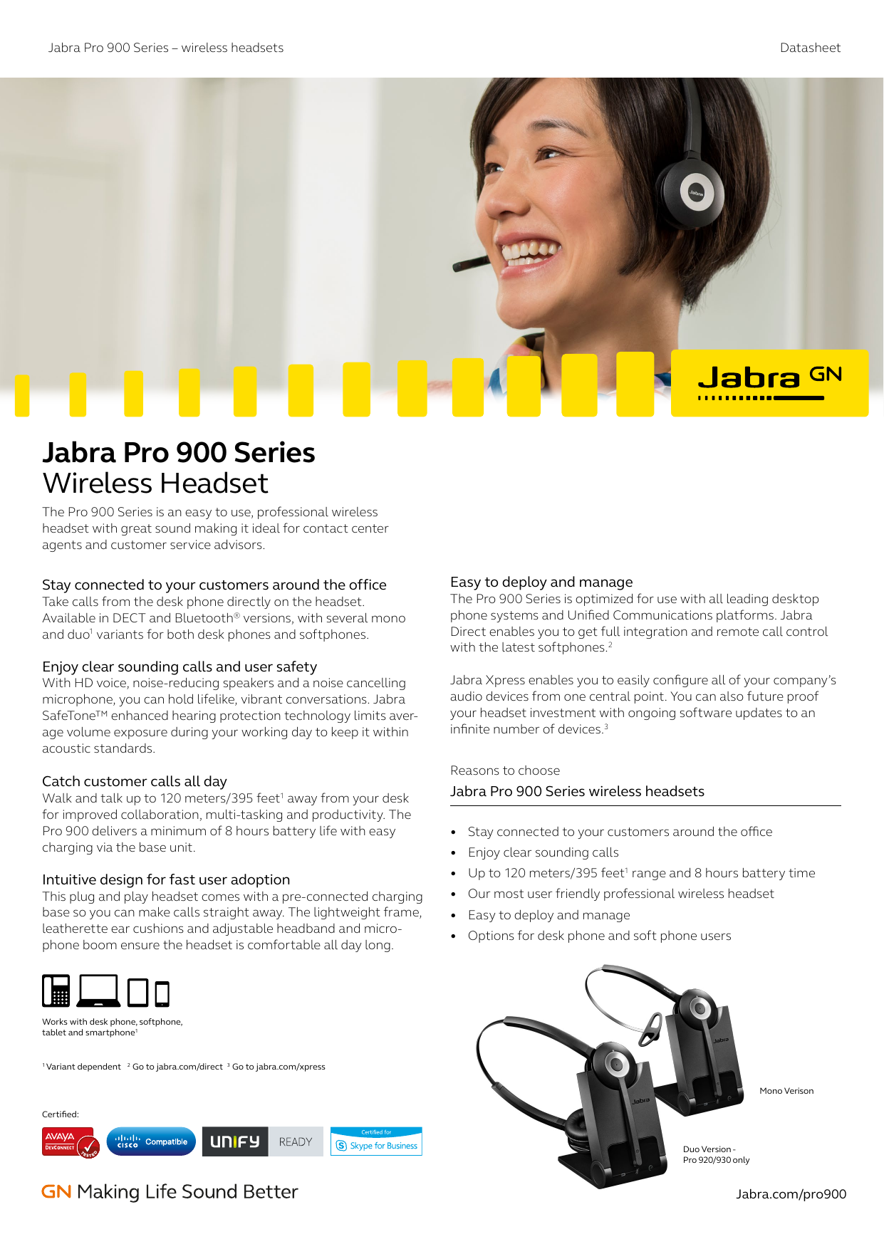 Jabra Pro 930 Duo Datasheet | Manualzz