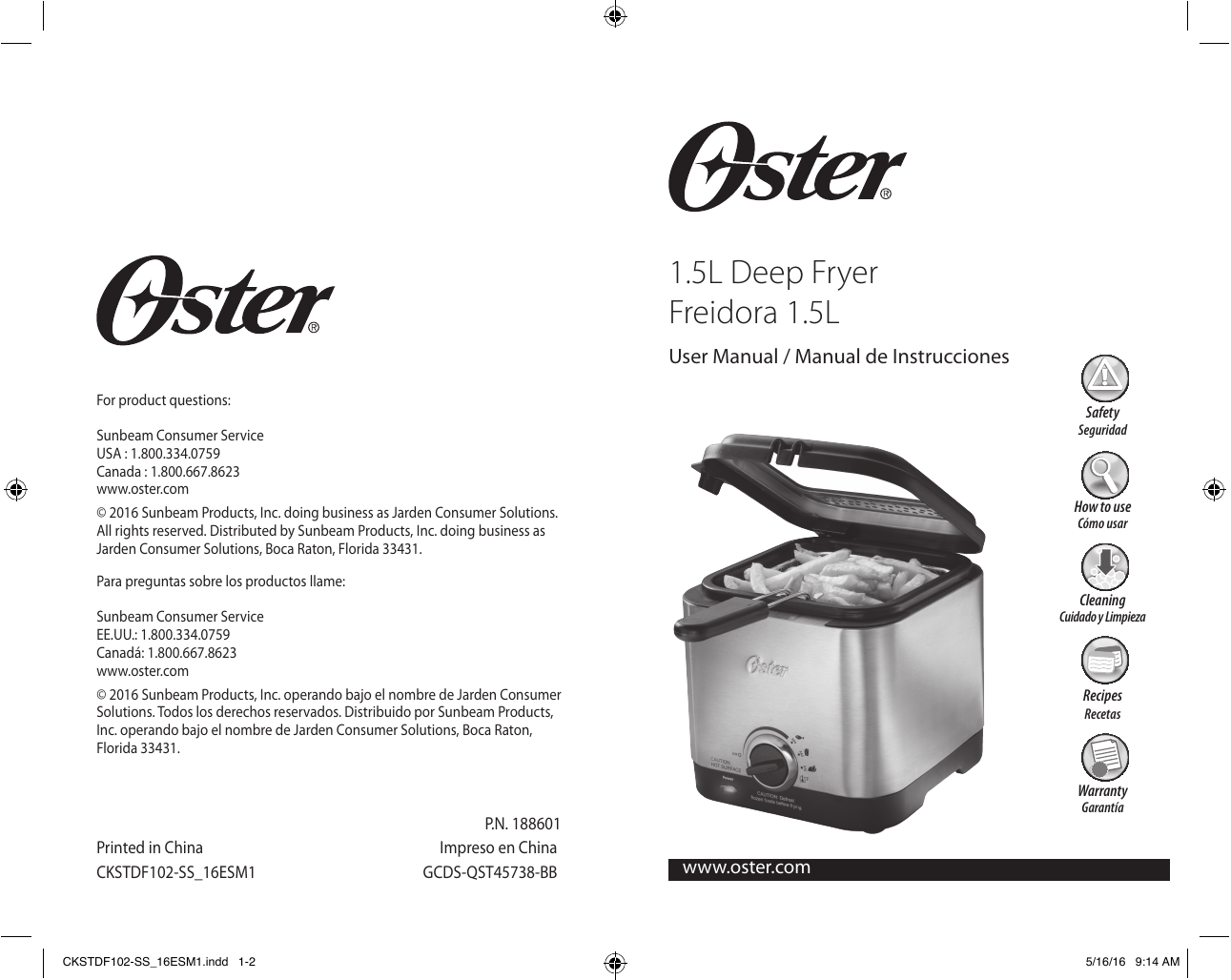 Oster Deep Fryer - Stainless Steel CKSTDF102 1.5 qt