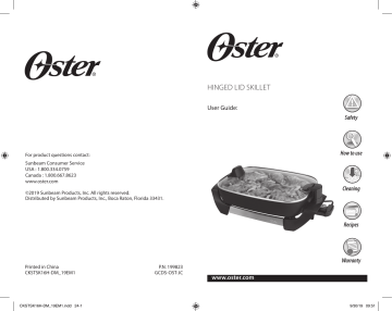 Oster 12 x 16 Electric Skillet w/Glass Hinged Lid 