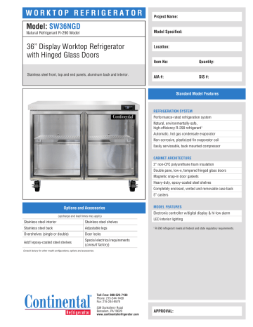 Continental Refrigerator SW36NGD Spec Sheet | Manualzz