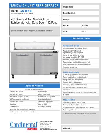 Continental Refrigerator SW48N12 Spec Sheet | Manualzz