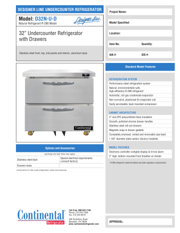 Continental Refrigerator Size: Spec Sheet | Manualzz