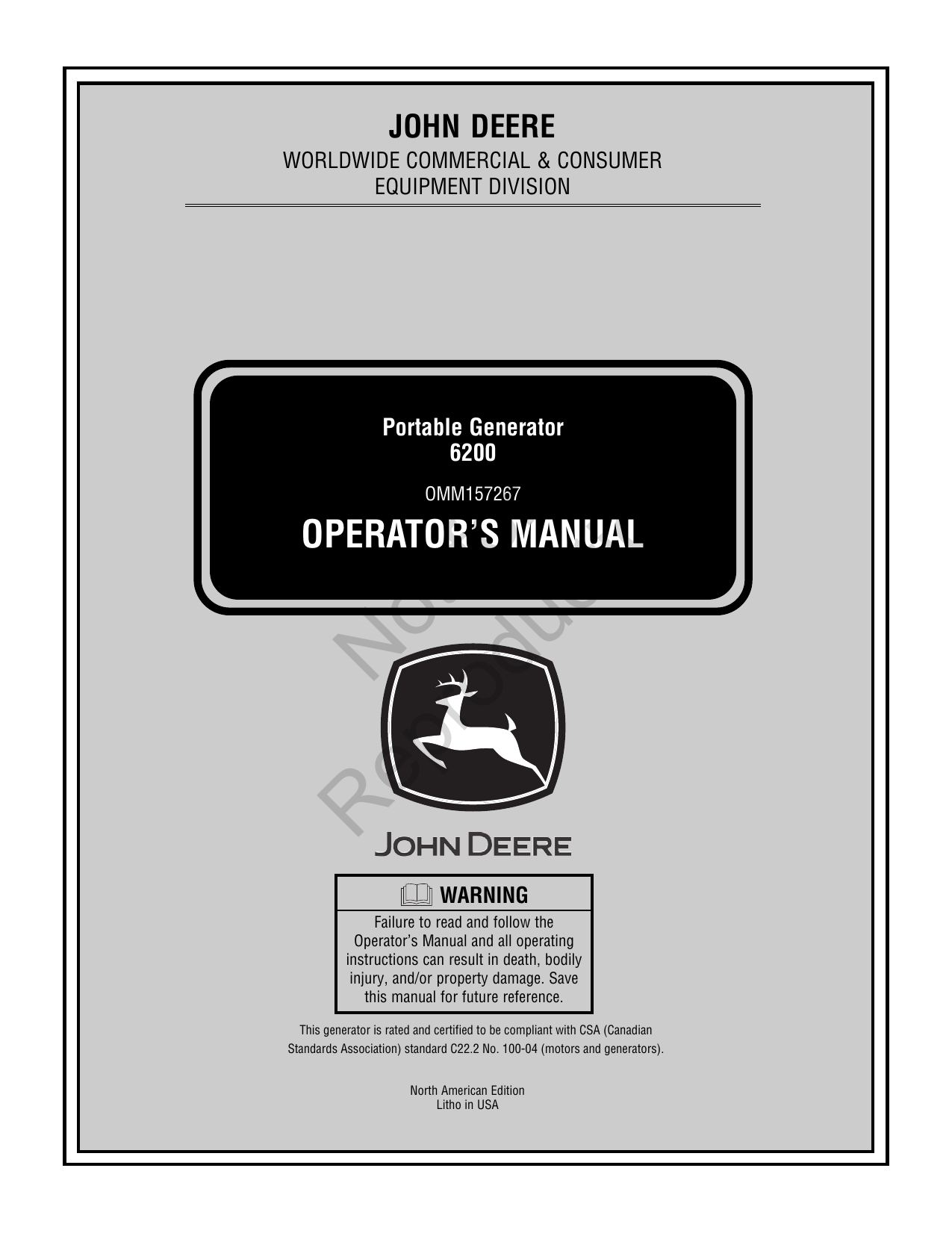 Briggs and Stratton Power Products 030419-0 - 6,200 Watt John Deere Parts  Diagrams