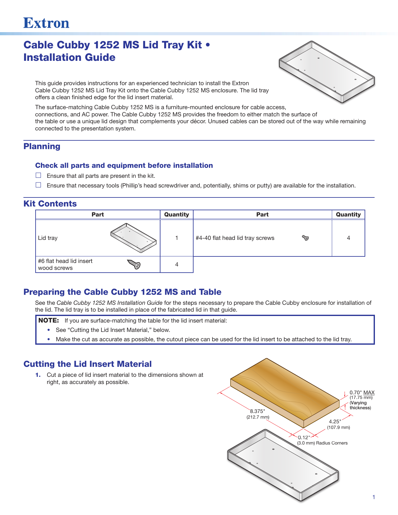 Extron Cable Cubby 1252 M Manual Manualzz