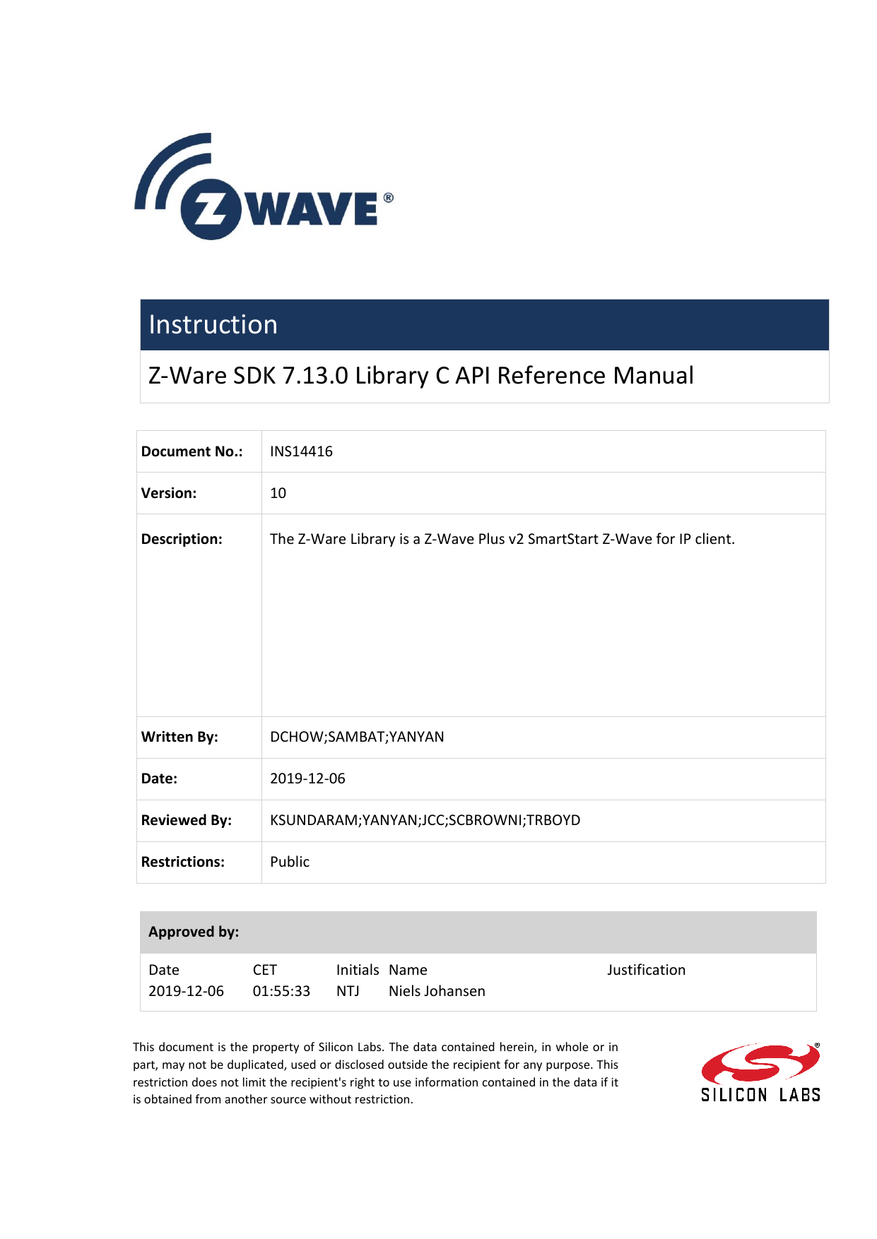 Silicon Labs Z Ware Sdk 7 13 0 Library C Api Reference Manual Manualzz Silicon Labs Z Ware Sdk 7 13 0 Library C Api Reference Manual Manualzz