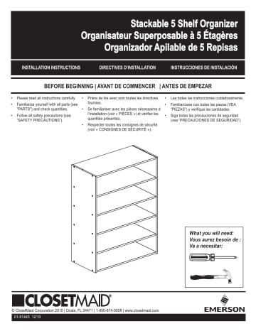 ClosetMaid 5 Shelf Stackable Organizer Guide D'installation | Manualzz