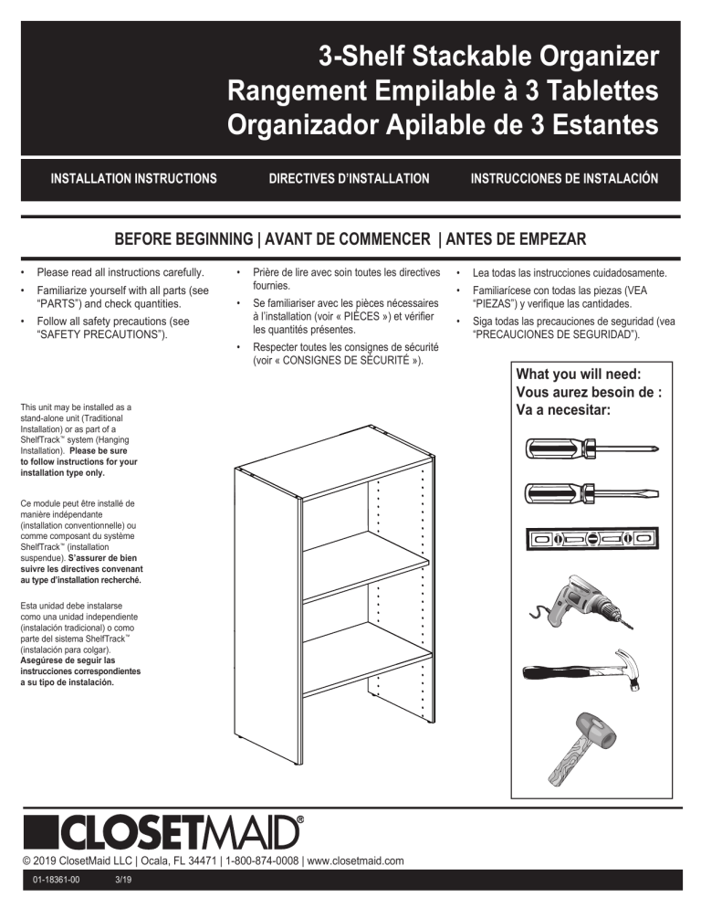 ClosetMaid 25 In. Base Unit Installation Instructions Manualzz