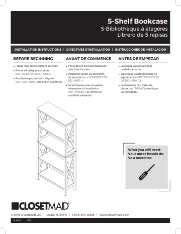 ClosetMaid X-frame Bookshelf Guide d'installation | Manualzz