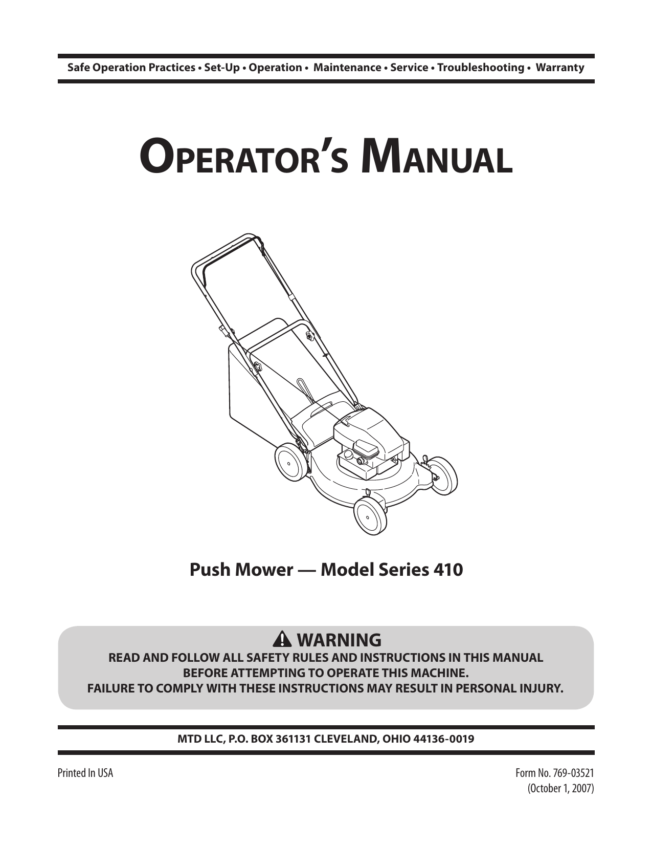 Bolens 11A-414A065 Push Lawn Mower Operators Manual | Manualzz