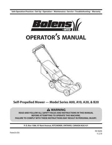 Bolens 12A-A26M565 Premium Self Propelled Lawn Mower Operators Manual ...