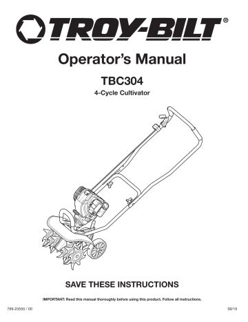Troy-Bilt 21AKC304766 TBC304 30cc, 4-Cycle Gas Cultivator Operators Manual | Manualzz