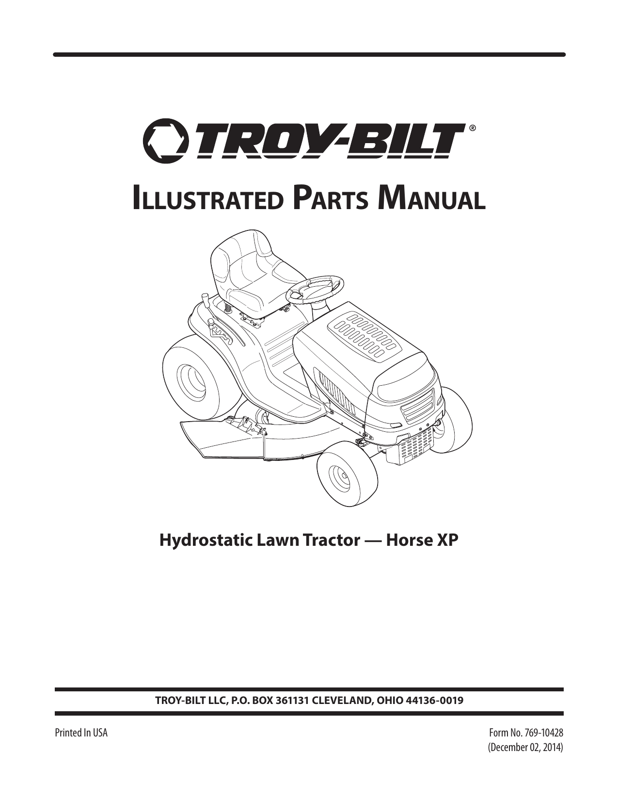 Troy Bilt 13YX79KT011 Horse XP Riding Lawn Mower User manual