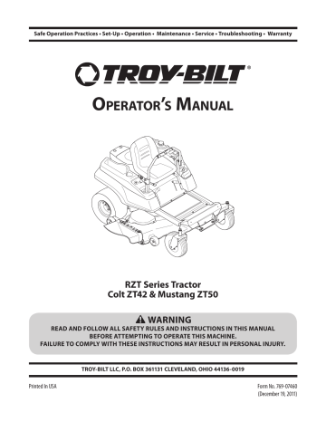 Troy-Bilt 17WF2ACP011 Zero Turn Mower Operators Manual | Manualzz