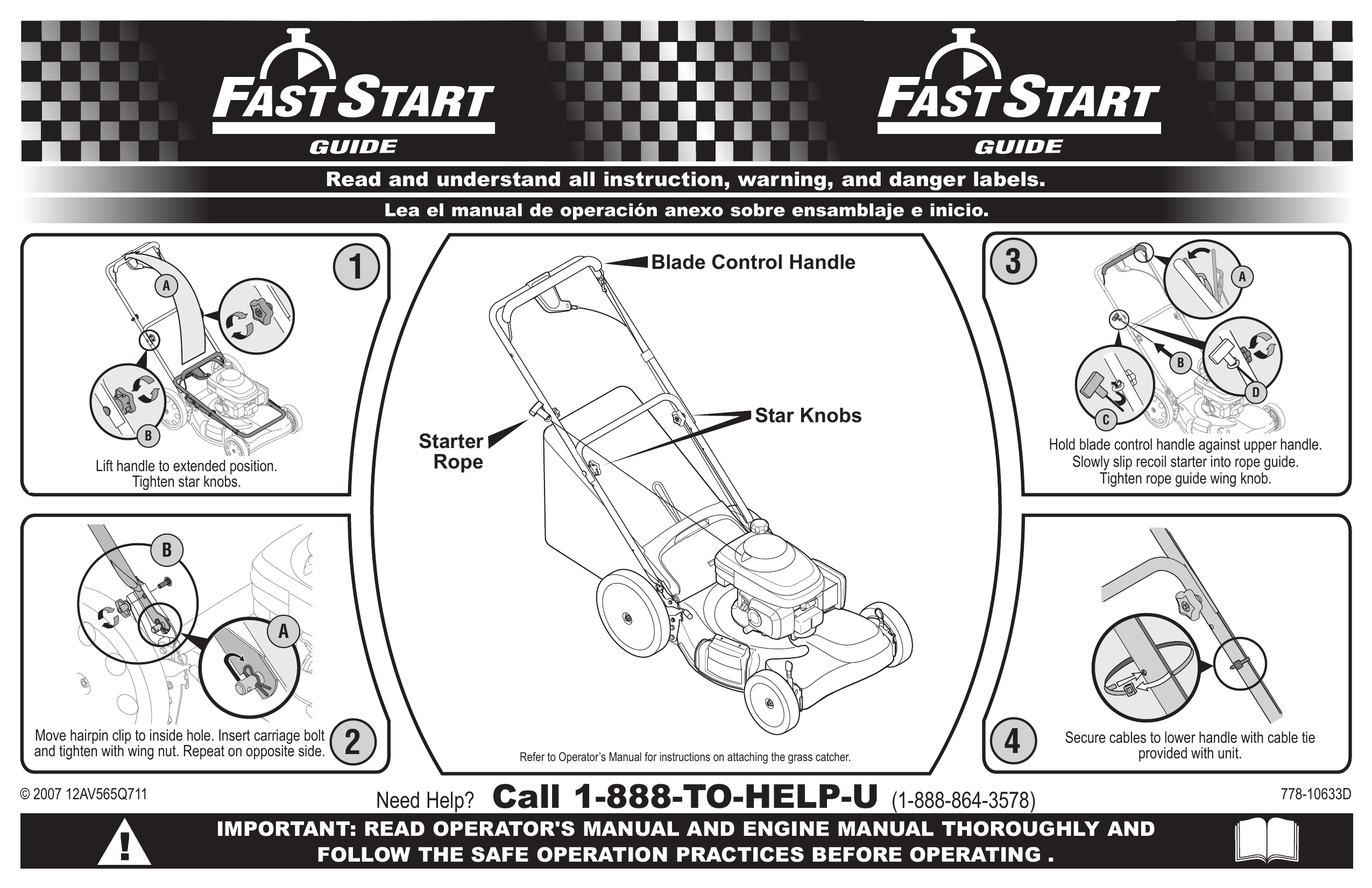 Troy Bilt 12AV565Q711 Self Propelled Lawn Mower Fast Start Guide