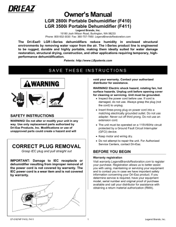 Dri-Eaz LGR 2800i, F411, LGR I-Series El Manual Del Propietario | Manualzz