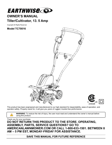 Earthwise TC70016 16" 13.5-Amp 120V Corded Tiller/Cultivator Owner