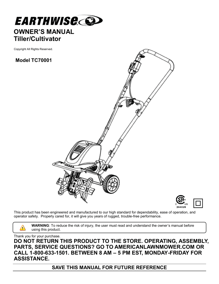 Earthwise Tiller Manual 1018