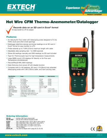 Extech Instruments SDL350 Hot Wire CFM Thermo-Anemometer/Datalogger ...