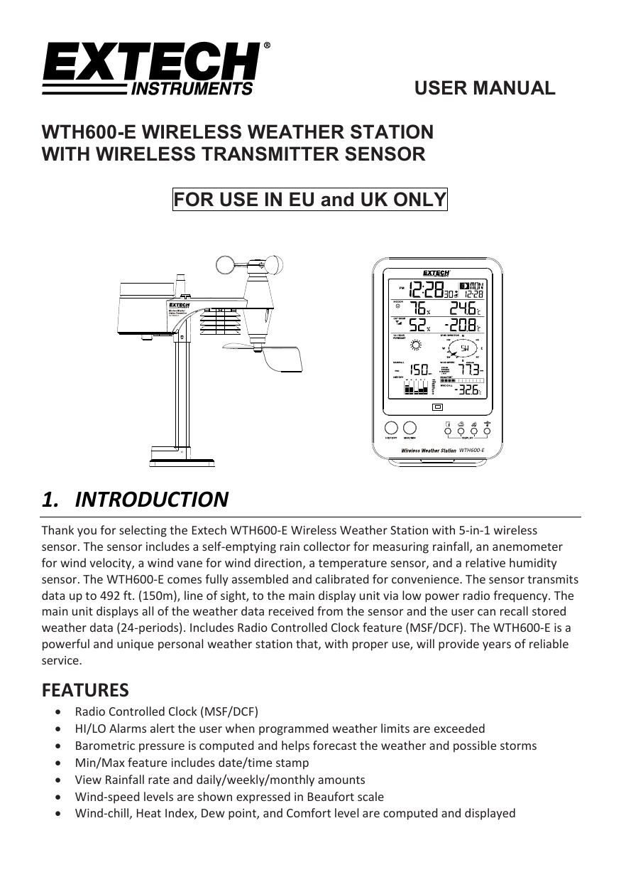 Extech Instruments Wth600 E Kit User S Manual Manualzz