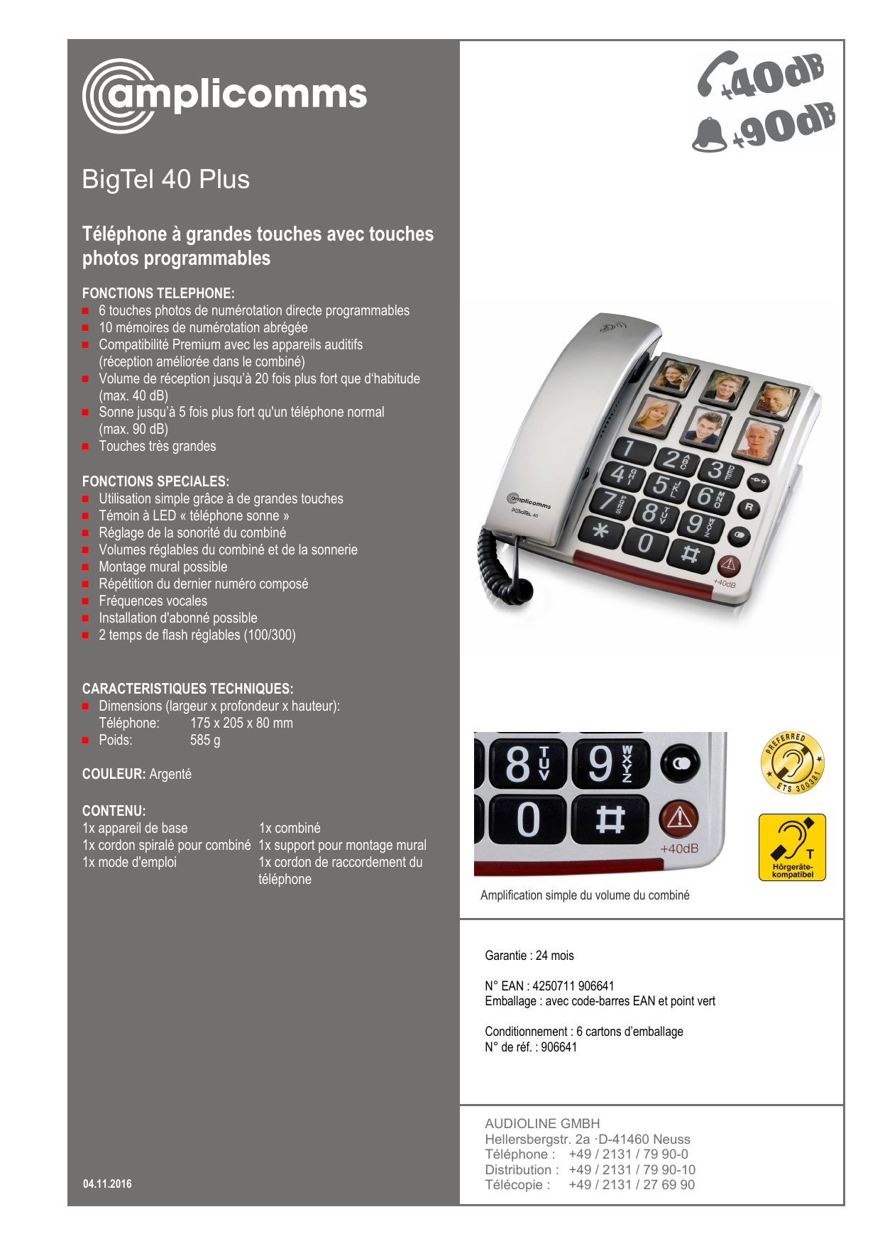 Amplicomms Bigtel 40 Plus Seniorentelefon Bedienungsanleitung Amplicomms BigTel 40 Plus Mode d'emploi | Manualzz