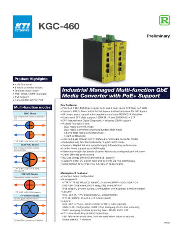 KTI NETWORKS KGC-460, KGC-460-HP Datasheet | Manualzz