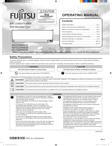 Fujitsu ASTG18KMCB Operation Manual | Manualzz