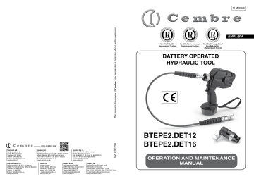 Cembre BTEPE2.DET16 BATTERY OPERATED HYDRAULIC TOOL Manual | Manualzz