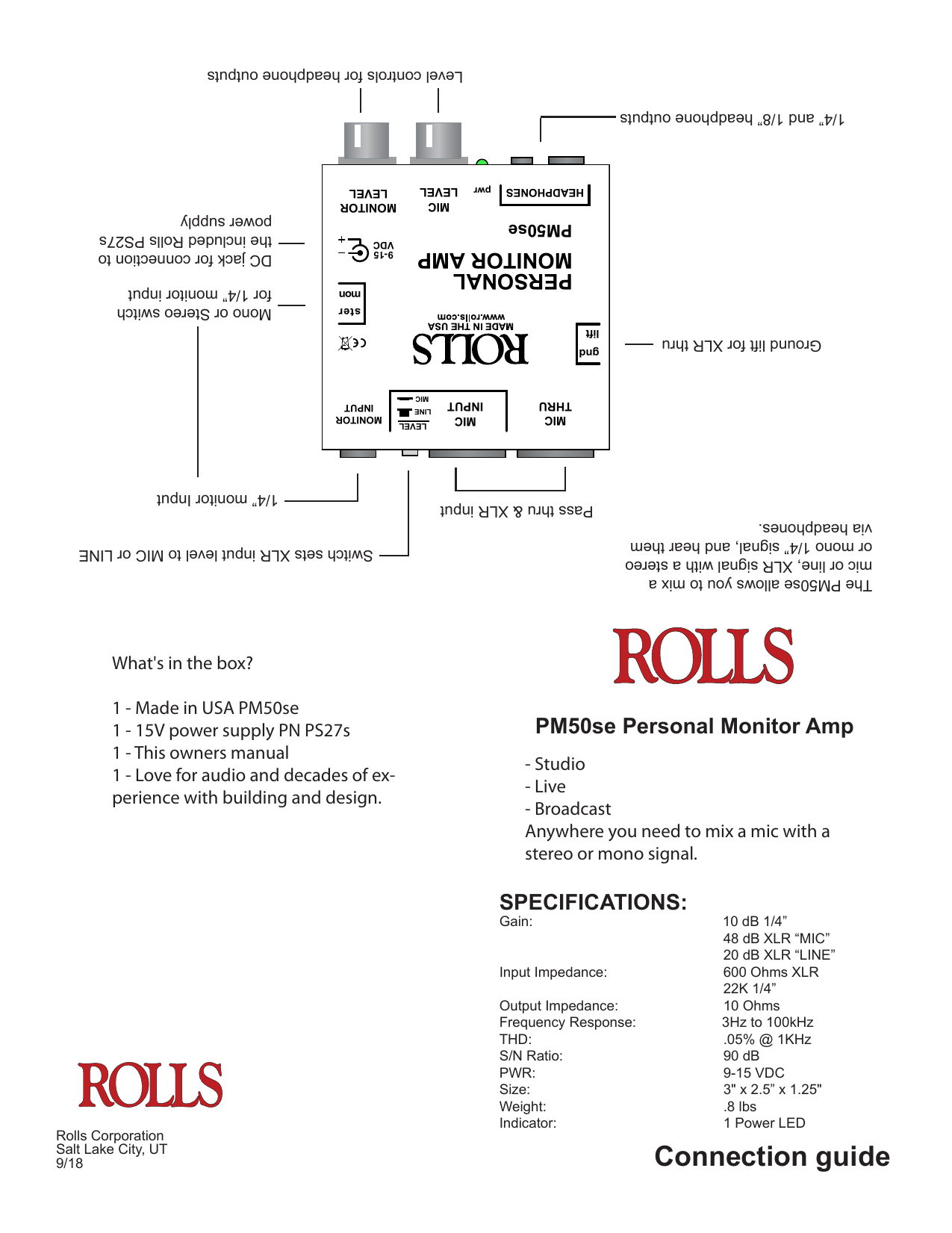 Rolls PM50se Personal Monitor System Manual Manualzz