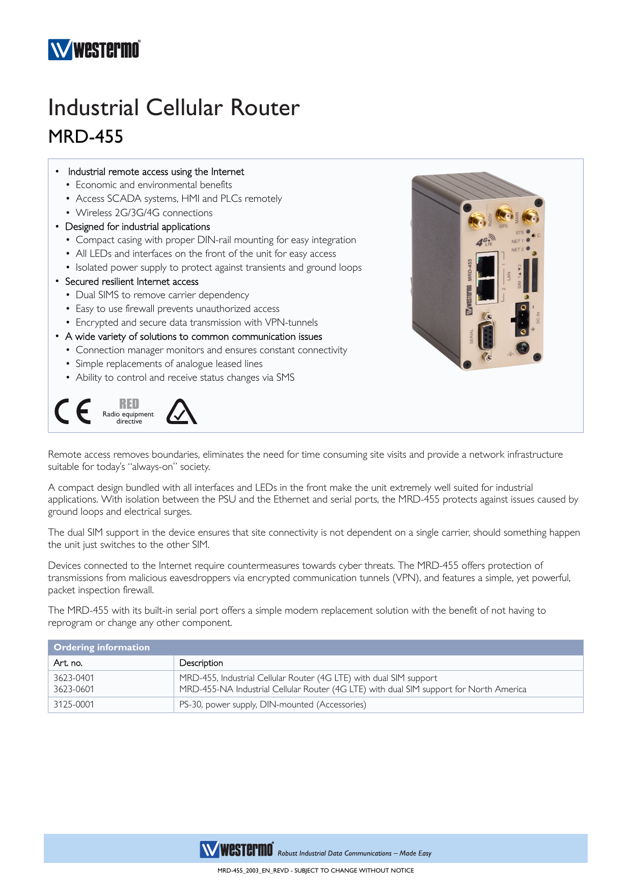 Westermo Mrd 455 Emea Apac Version Industrial 4g Lte Cellular Router Data Sheet Manualzz