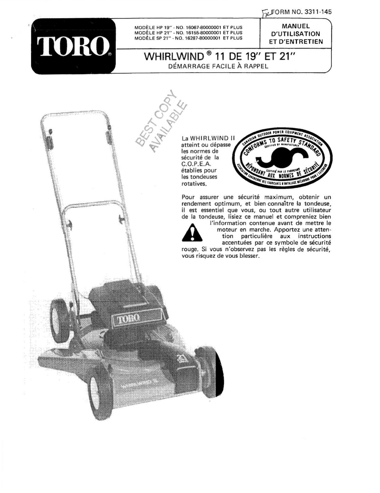 Toro Whirlwind II Lawnmower User manual | Manualzz