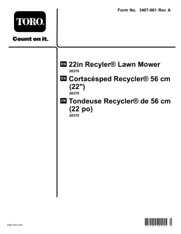 Toro 22in Recycler Lawn Mower Walk Behind Mower Operator's Manual | Manualzz