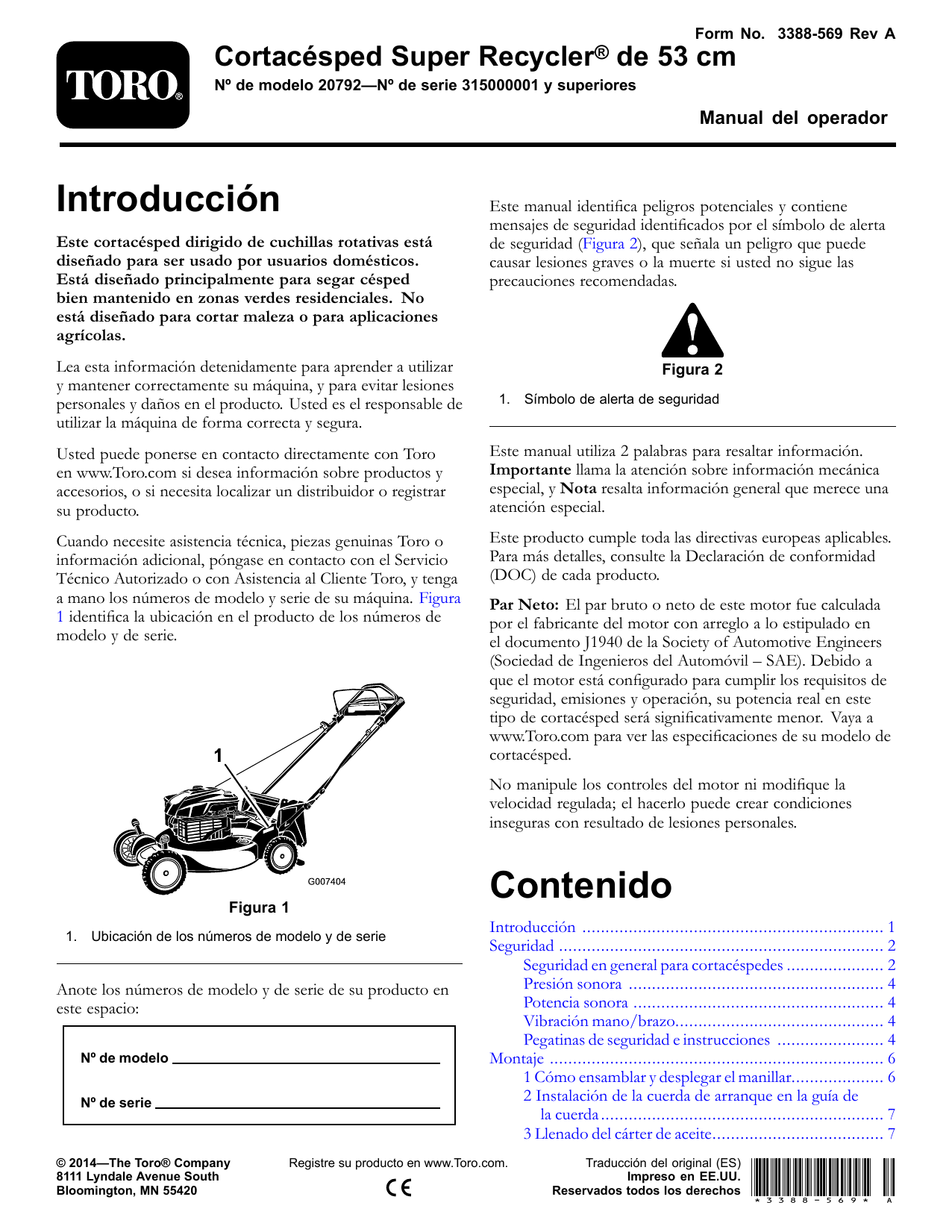 Toro 53cm Super Recycler Lawn Mower Walk Behind Mower Manual de usuario