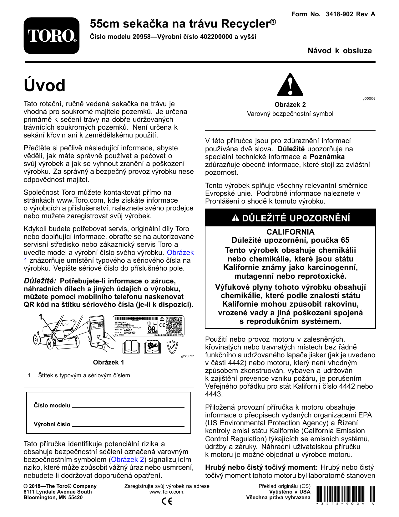 Toro 55cm Recycler Lawn Mower User manual | Manualzz