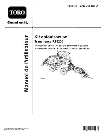 Toro Plow Kit, RT1200 Trencher Guide d'installation | Manualzz