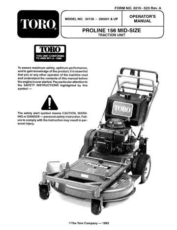 Toro Mid-Size Proline Gear Traction Unit, 12.5 hp Walk Behind Mower Operator's Manual | Manualzz