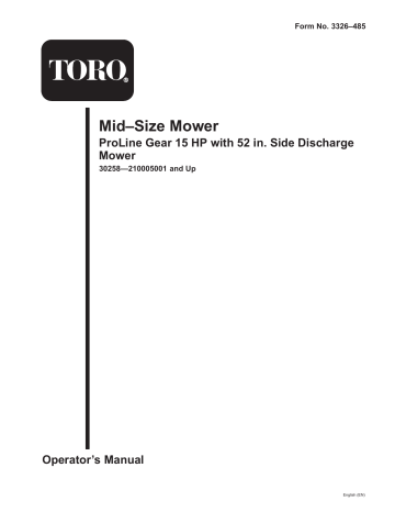 Toro Mid-Size ProLine Gear, 15 hp w/ 52" SD Mower User manual | Manualzz