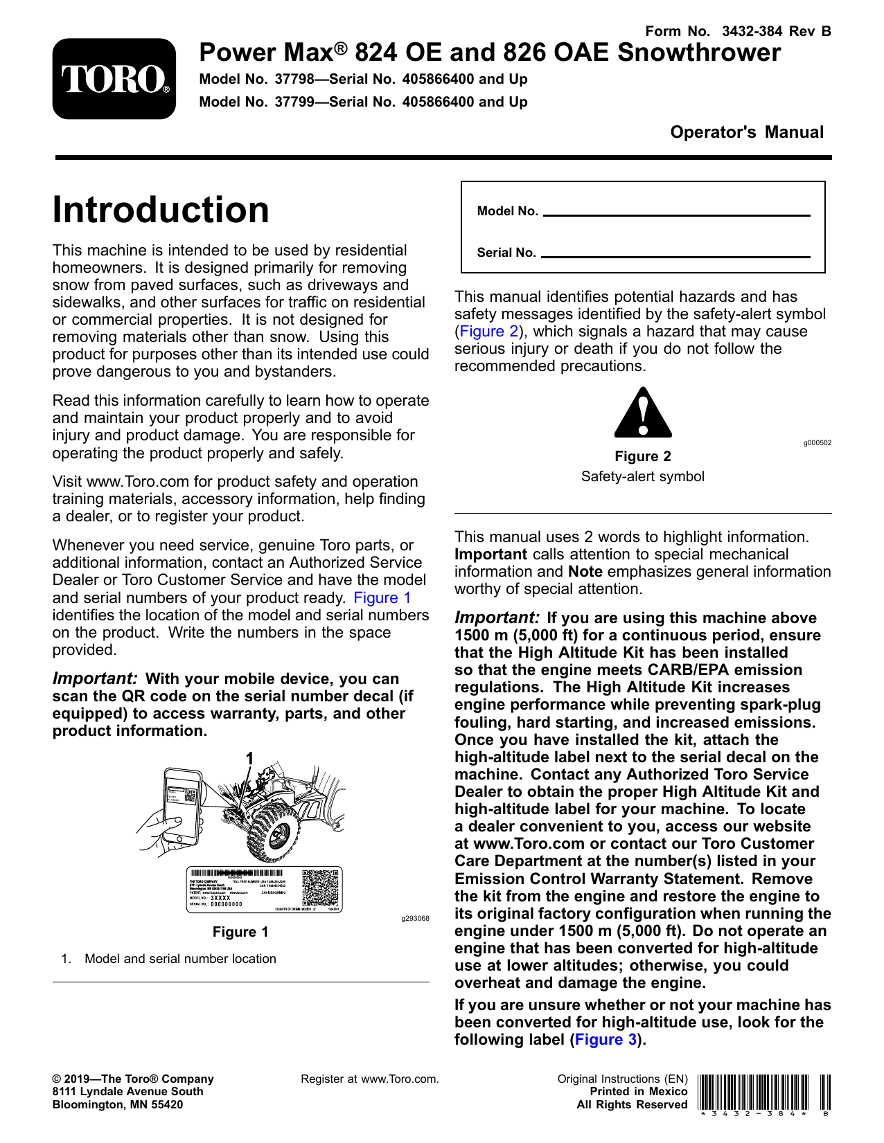 Toro Power Max 824 Oe User Manual