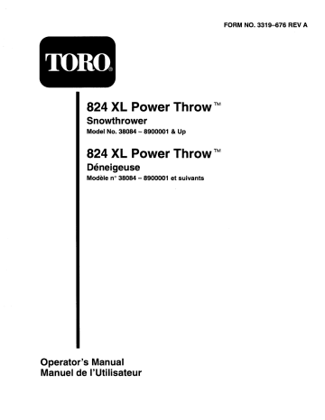 Toro 824XL Power Throw Snowthrower Operator's Manual | Manualzz