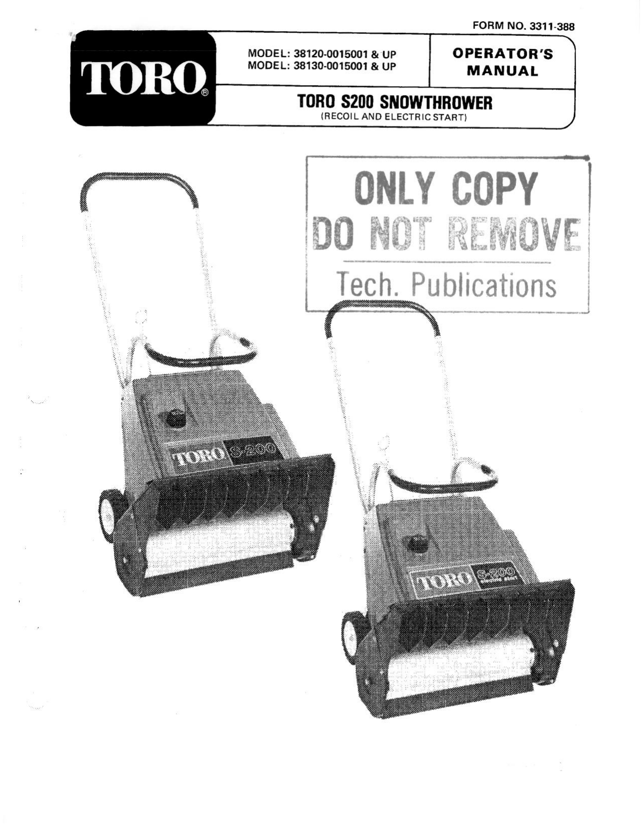 Toro S-200 Snowthrower User manual | Manualzz