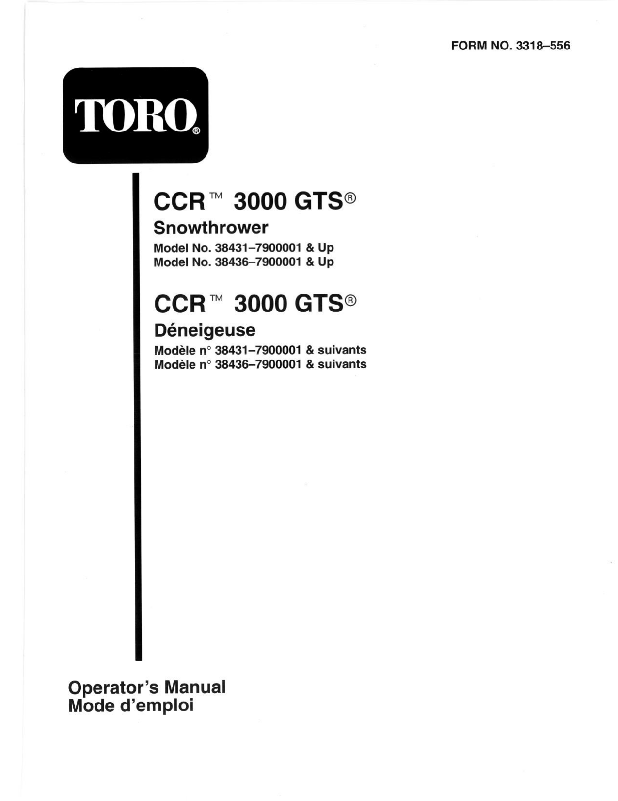 Toro CCR 3000 Snowthrower User manual | Manualzz