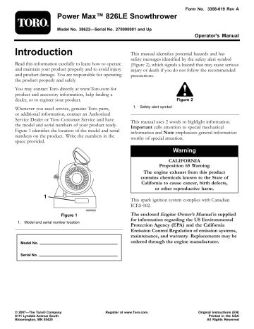 Instruction Book − Snowthrower Model 621401x54NB Manuel de l