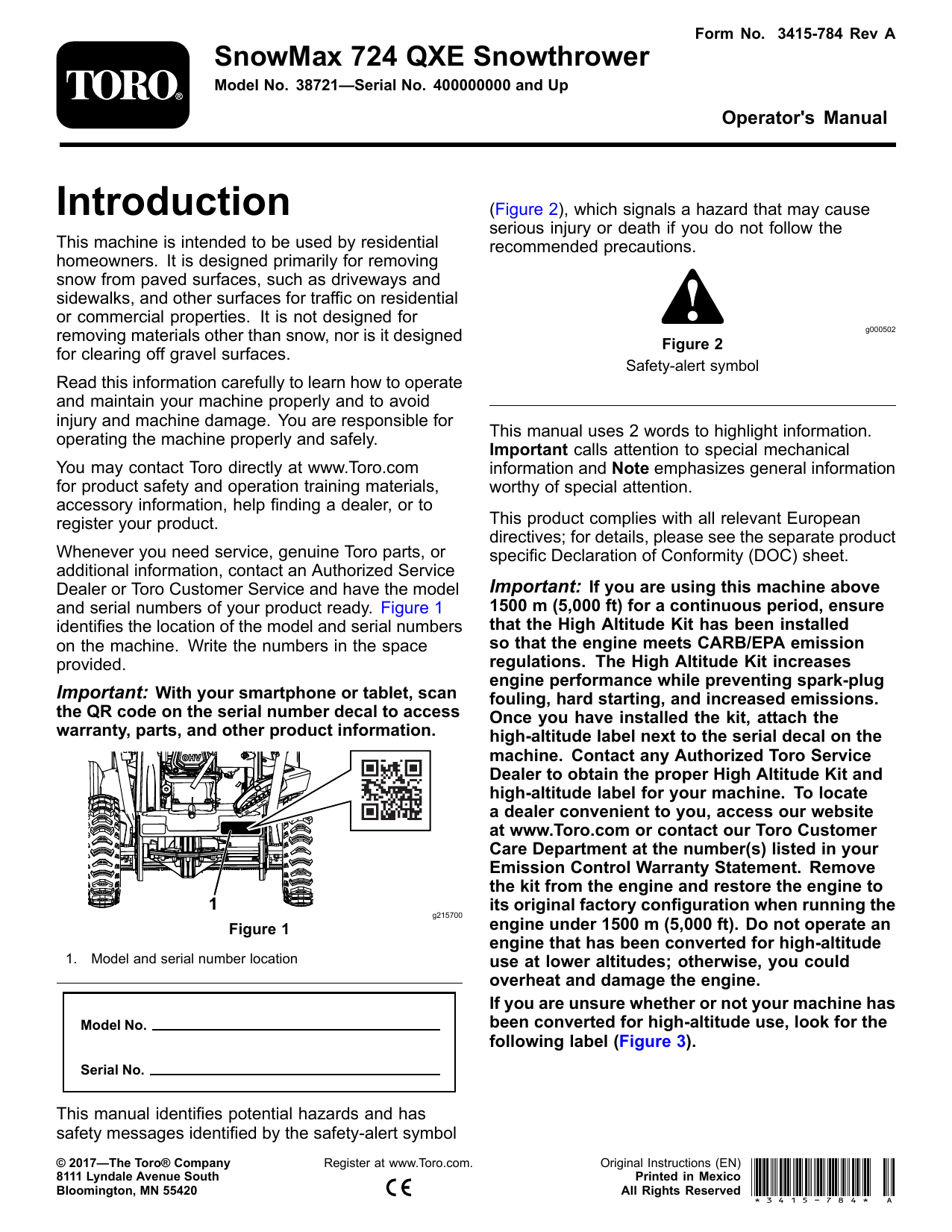 Instruction Book − Snowthrower Model 621401x54NB Manuel de l