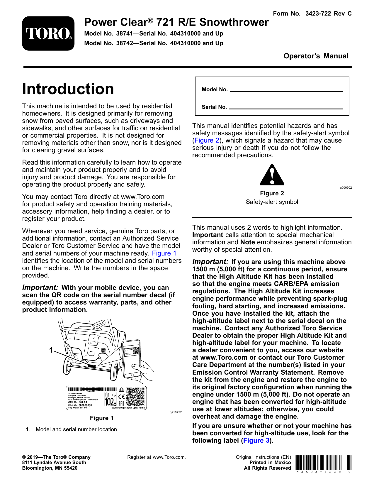 Toro Power Clear 721 E Snowthrower, 38753 User manual | Manualzz
