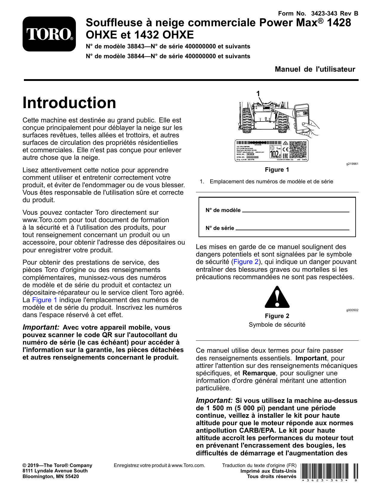 Toro Power Max Commercial 1432 OHXE Snowthrower User manual | Manualzz