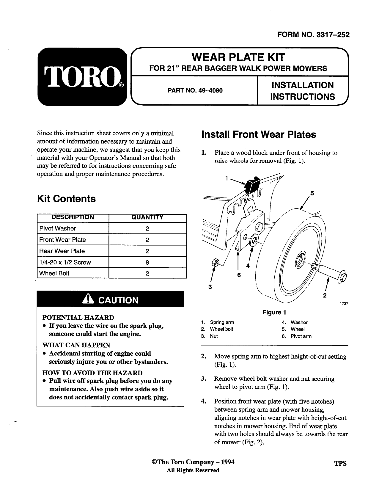 Toro Wear Plate Kit, 21" Rear Bagger Mowers Installation ...