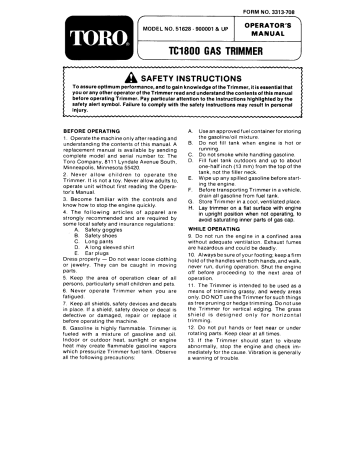 Toro TC 1800 Gas Trimmer Operator's Manual | Manualzz
